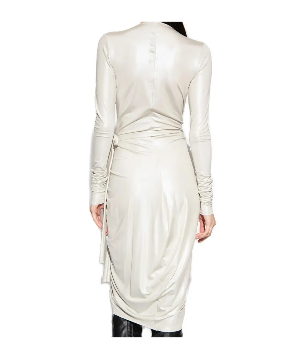 Draped-Design V-Neck Dress