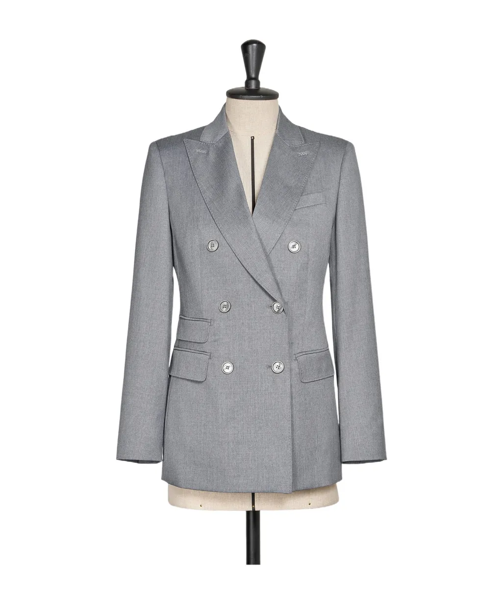 Double-Breasted Wool Twill Blazer - Medium Grey
