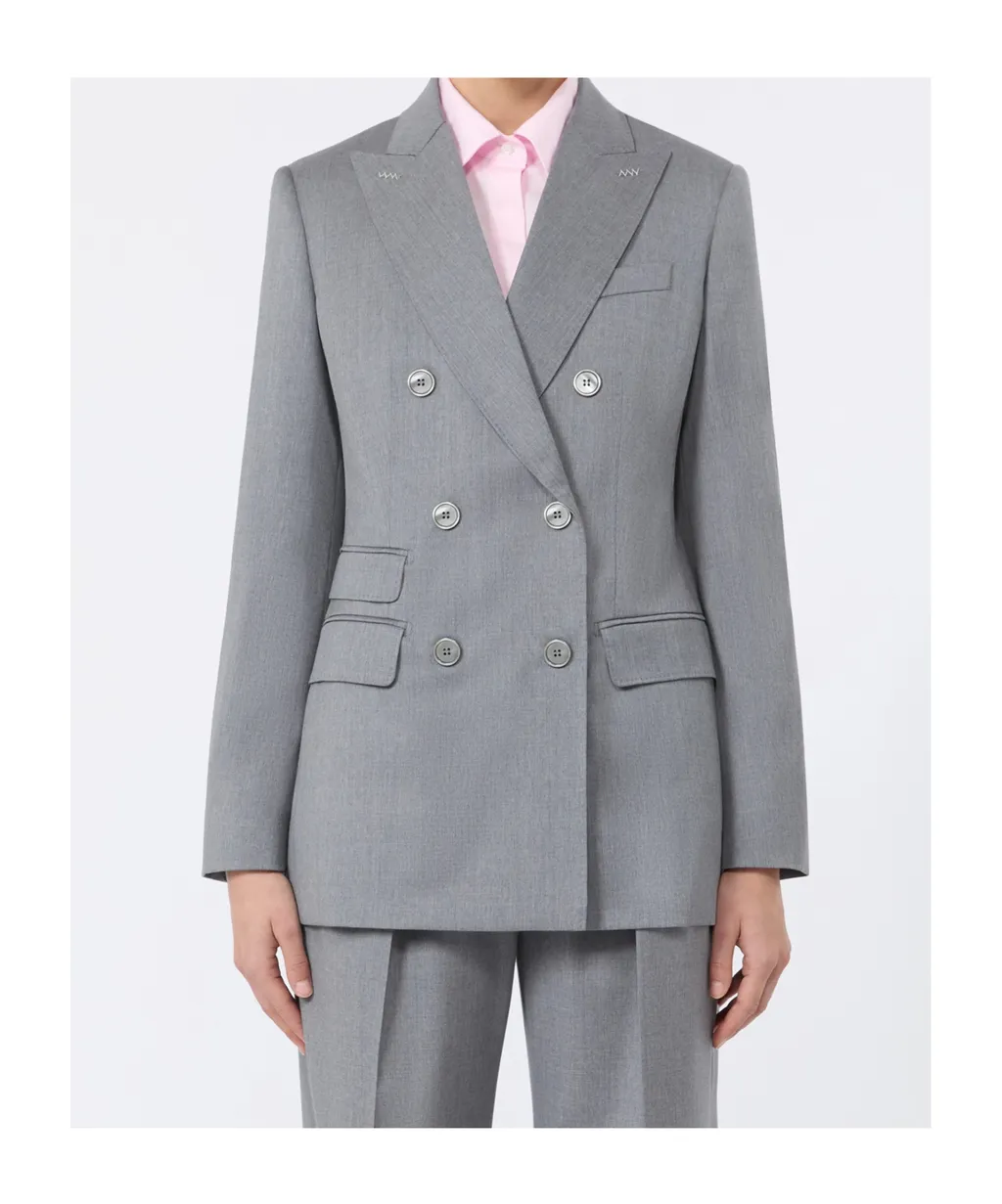 Double-Breasted Wool Twill Blazer - Medium Grey