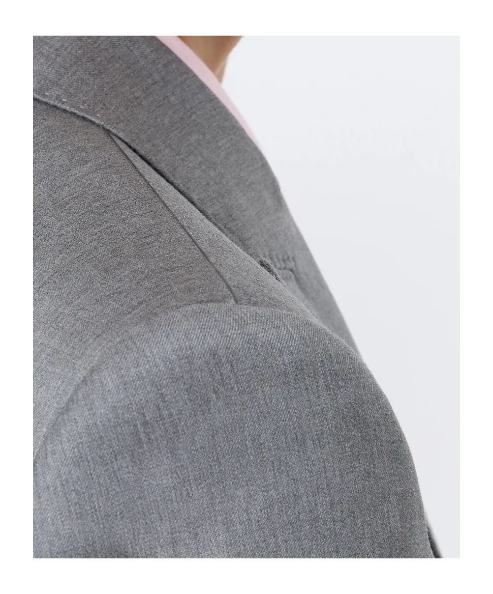 Double-Breasted Wool Twill Blazer - Medium Grey