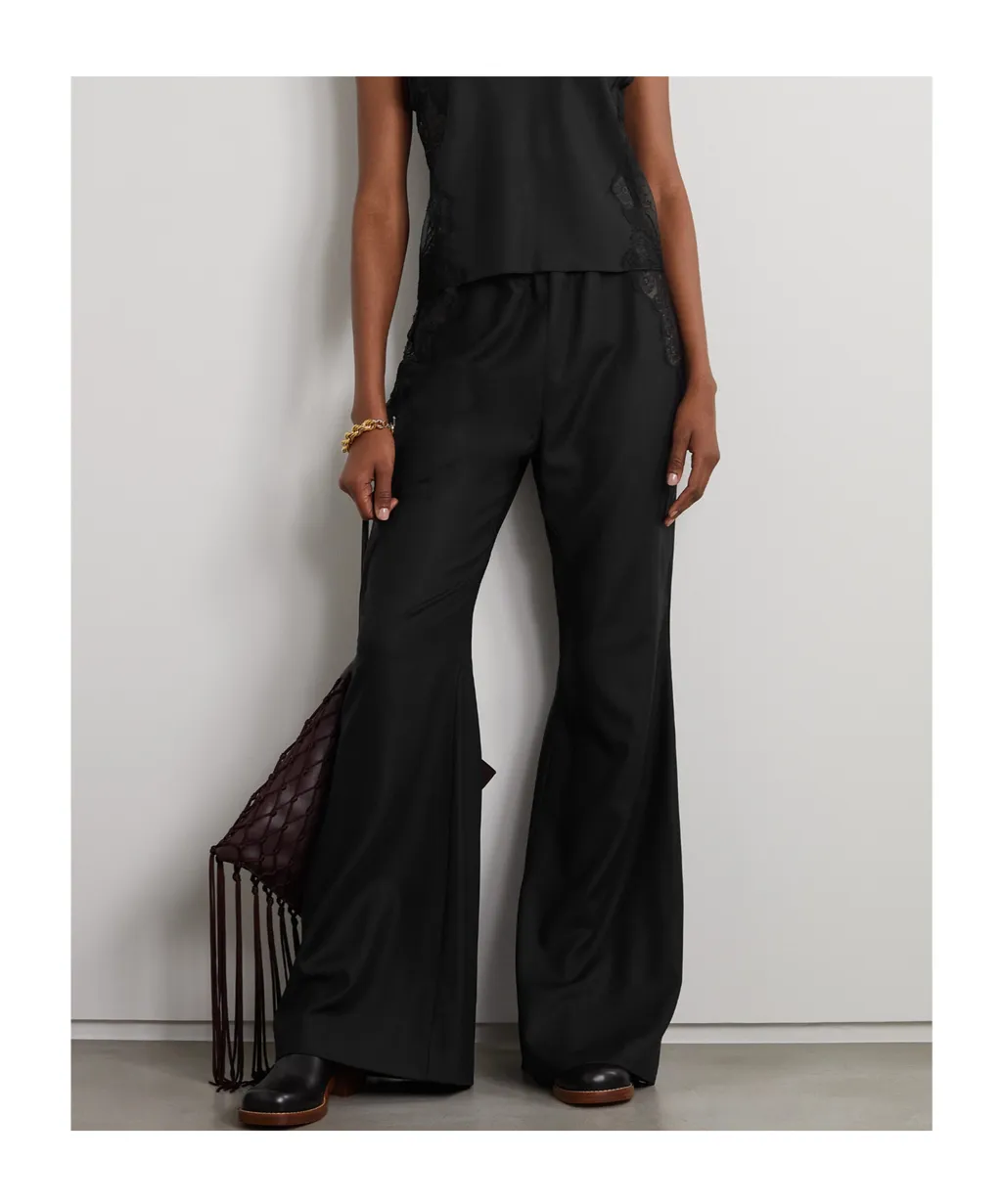 Enrica Lace-Trimmed Wide-Leg Pants