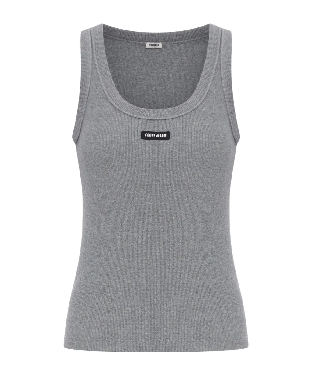 Miu Miu Logo-Patch Ribbed Sleeveless Tank Top