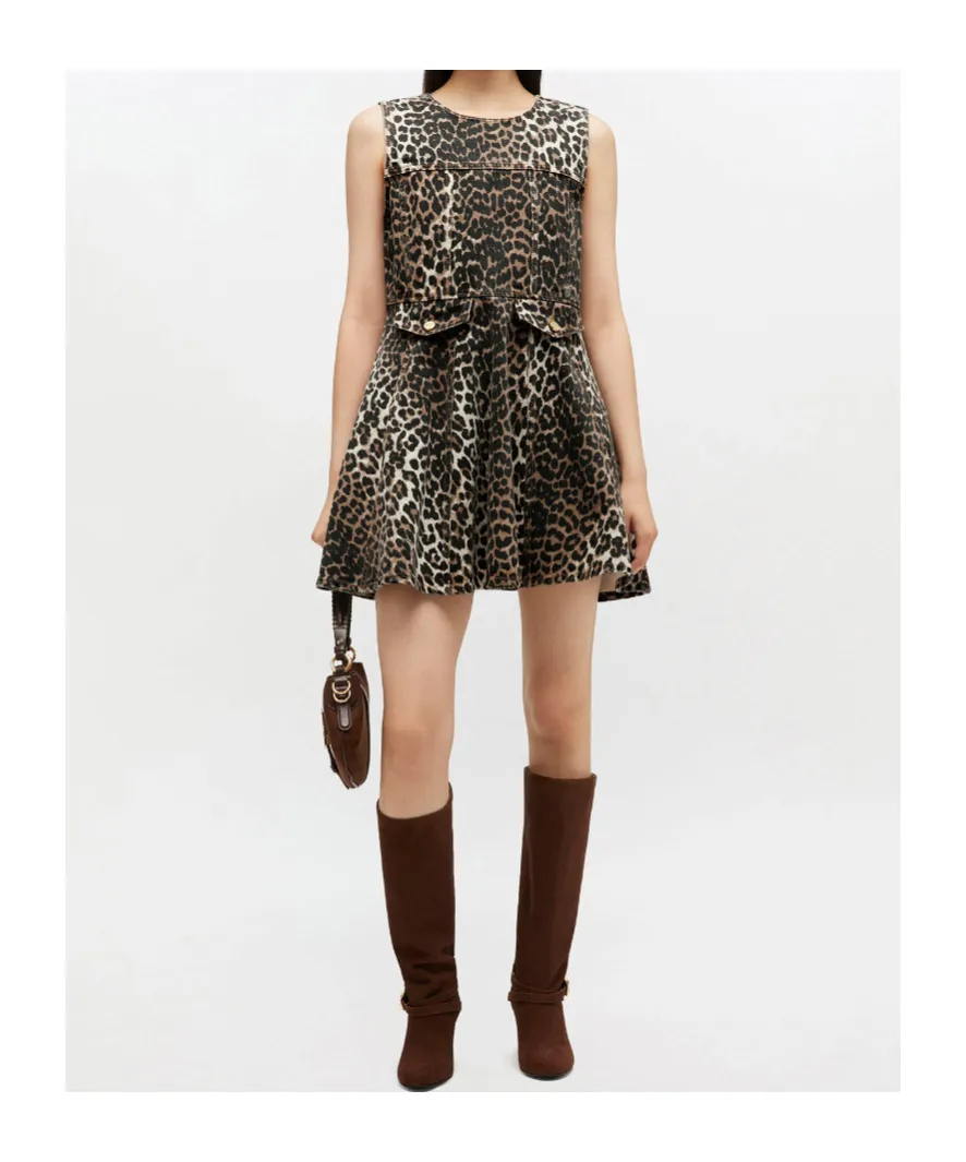 Ganni Leopard Denim Mini Dress