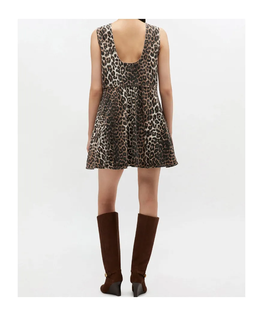 Ganni Leopard Denim Mini Dress