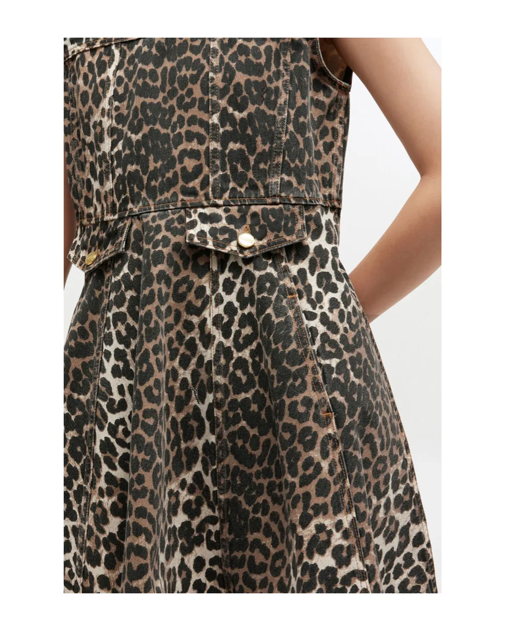 Ganni Leopard Denim Mini Dress