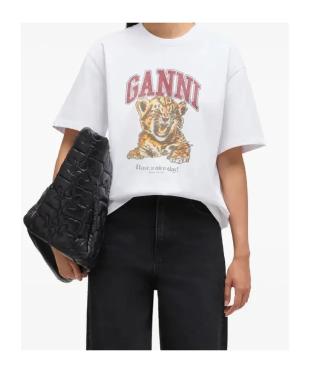 Ganni Tiger Printed Crewneck T-Shirt