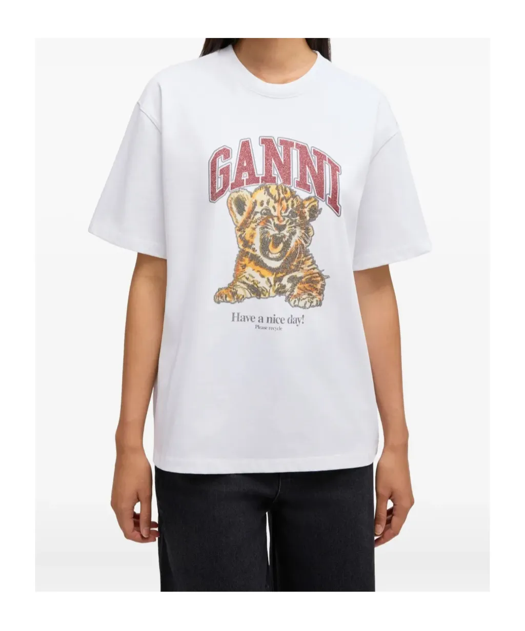 Ganni Tiger Printed Crewneck T-Shirt