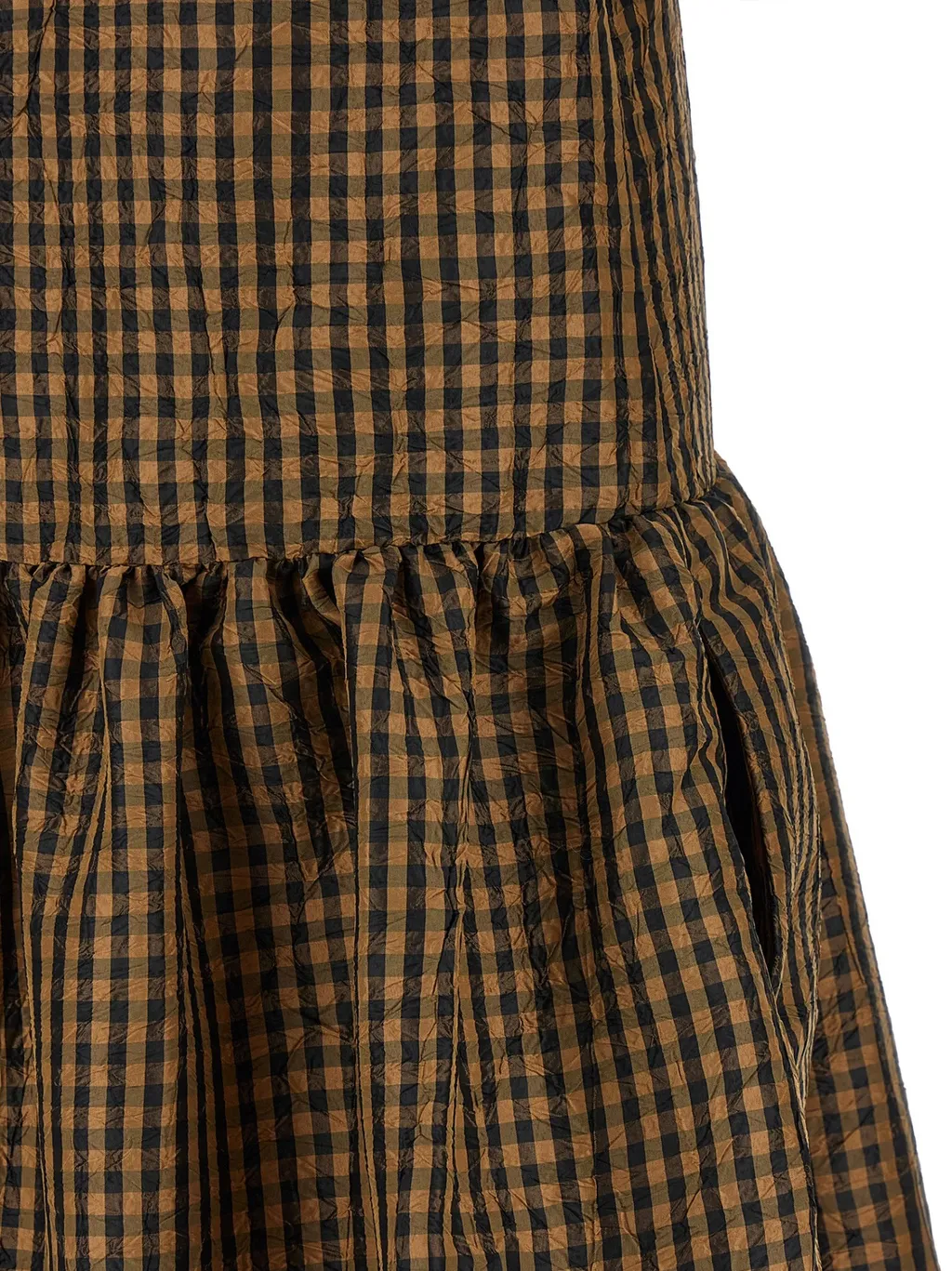 Ganni Crinkled Check Long Dress
