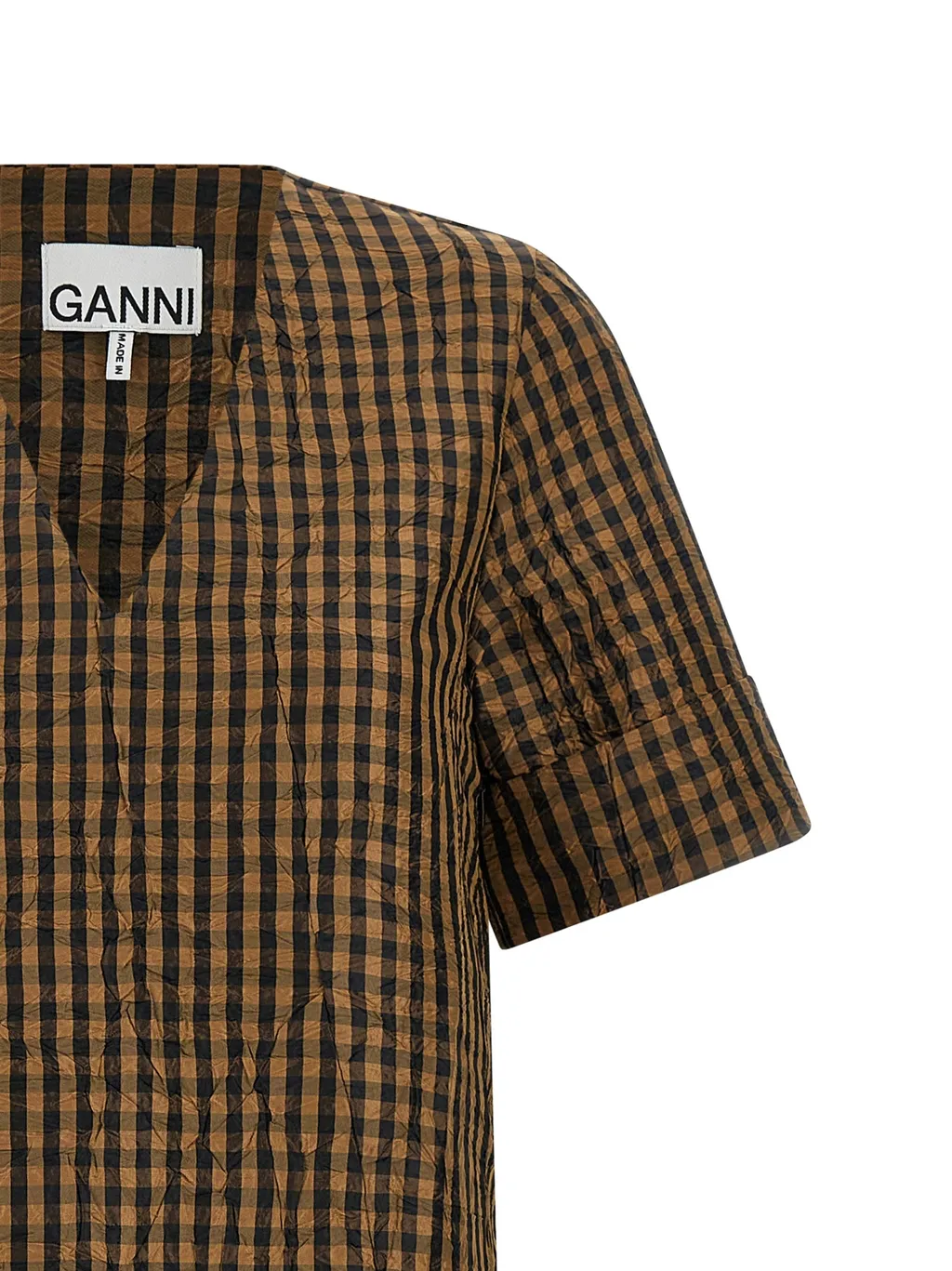 Ganni Crinkled Check Long Dress