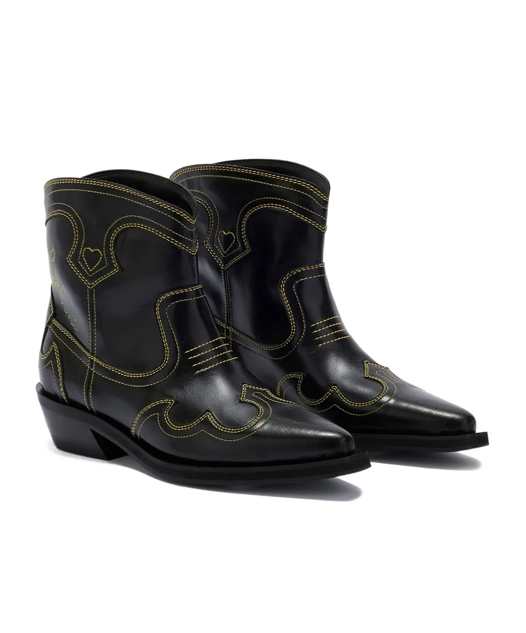 Ganni Low Shaft Embroidered Western Boots