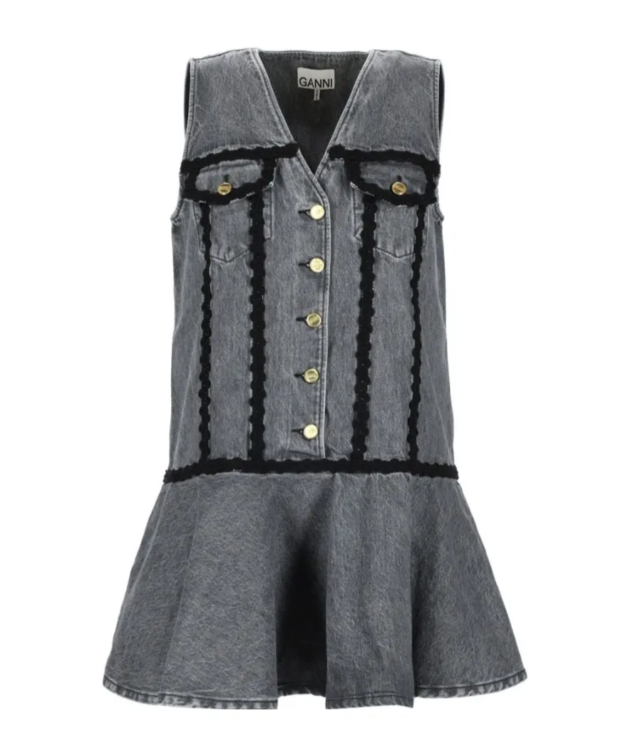 Ganni Sleeveless V-Neck Denim Dress