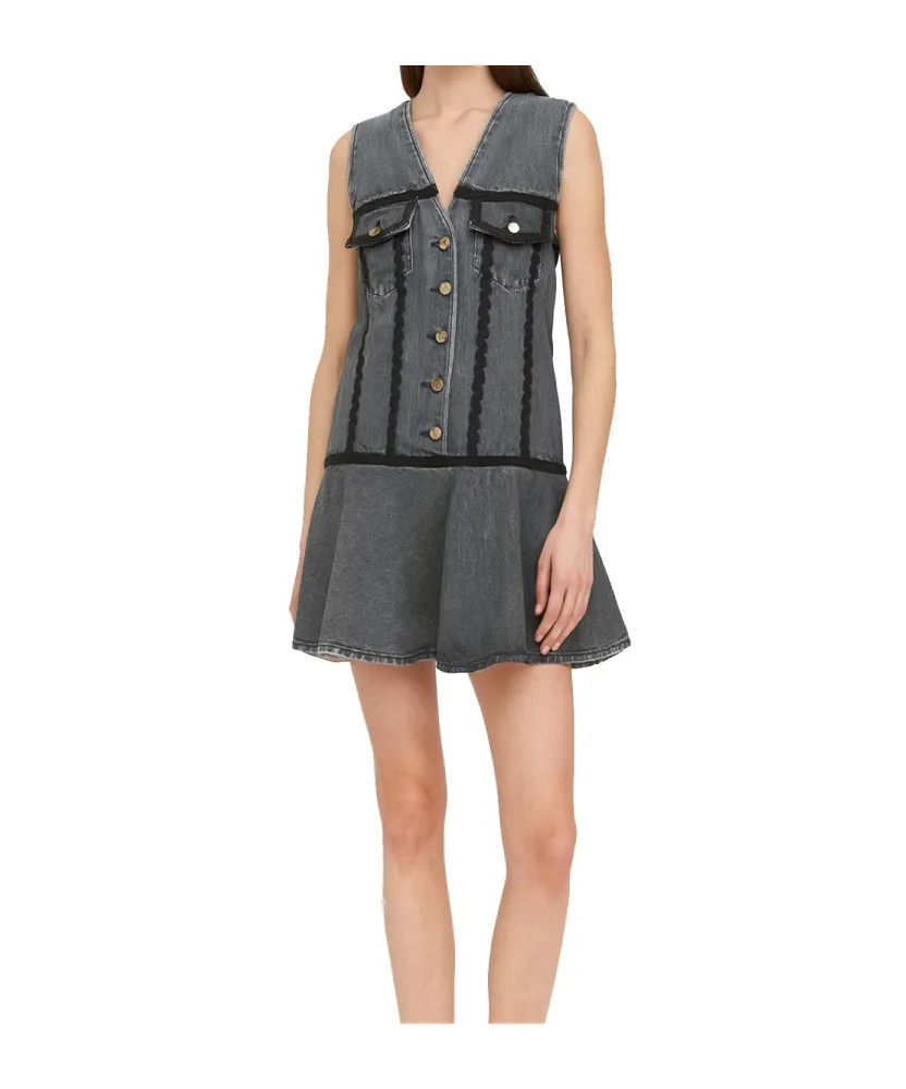 Ganni Sleeveless V-Neck Denim Dress