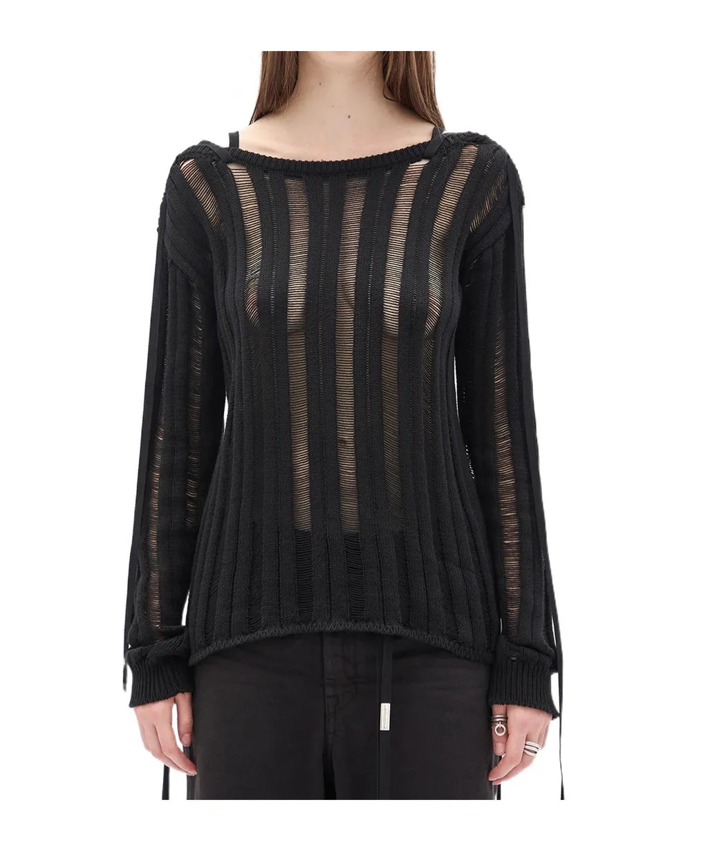 Ribbon-Decorated Tie Sweater