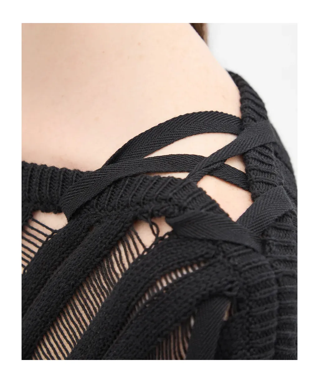 Ribbon-Decorated Tie Sweater