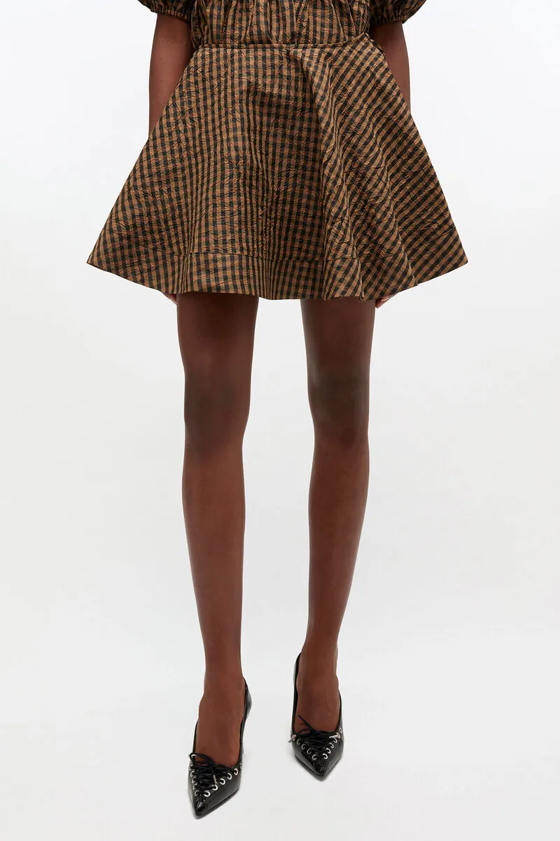 Ganni Crinkled Check Mini Circle Skirt