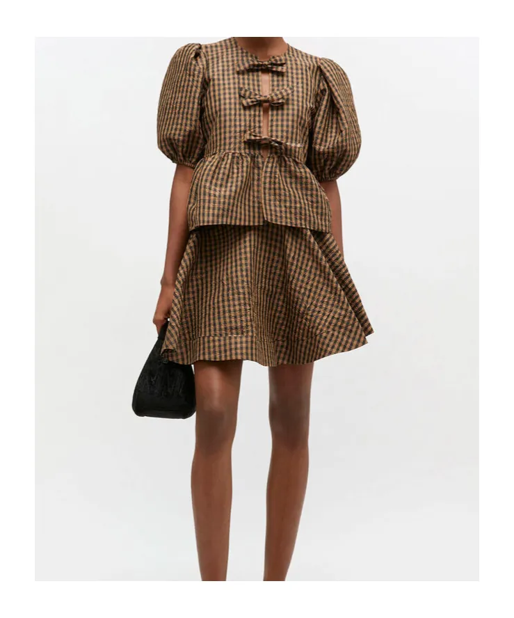 Ganni Crinkled Check Mini Circle Skirt