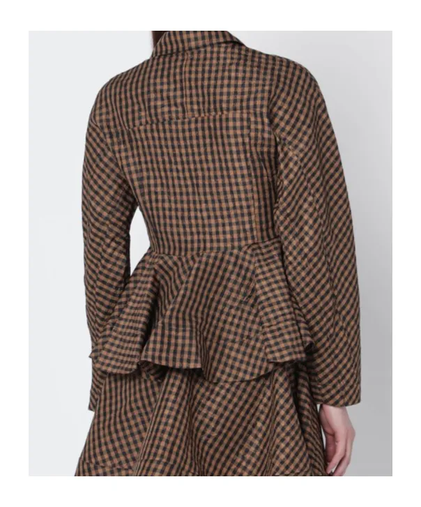 Brown/Black Gingham Peplum Shirt