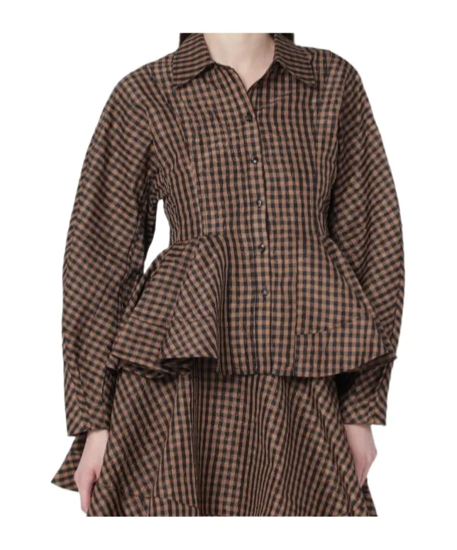 Brown/Black Gingham Peplum Shirt