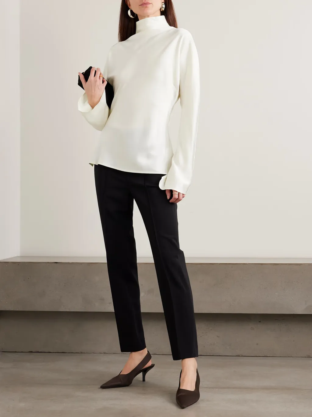 Draped Satin Turtleneck Top