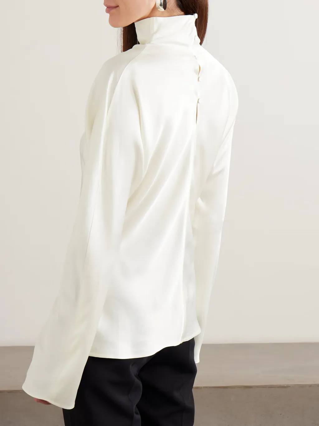 Draped Satin Turtleneck Top