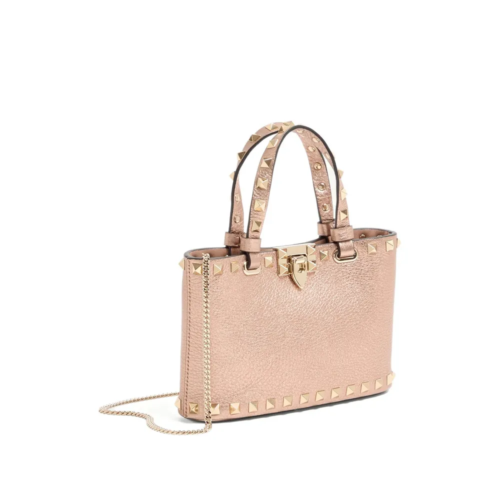 Mini Rockstud Shopping Bag In Laminated Grainy Calfskin.