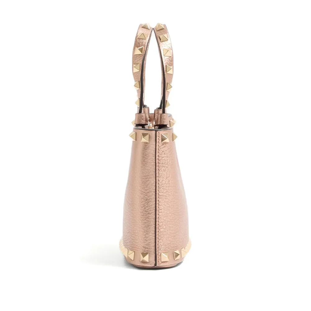 Mini Rockstud Shopping Bag In Laminated Grainy Calfskin.