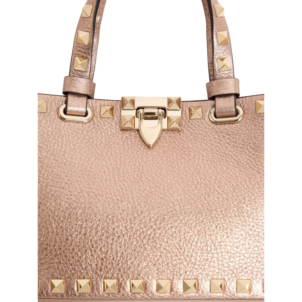 Mini Rockstud Shopping Bag In Laminated Grainy Calfskin.