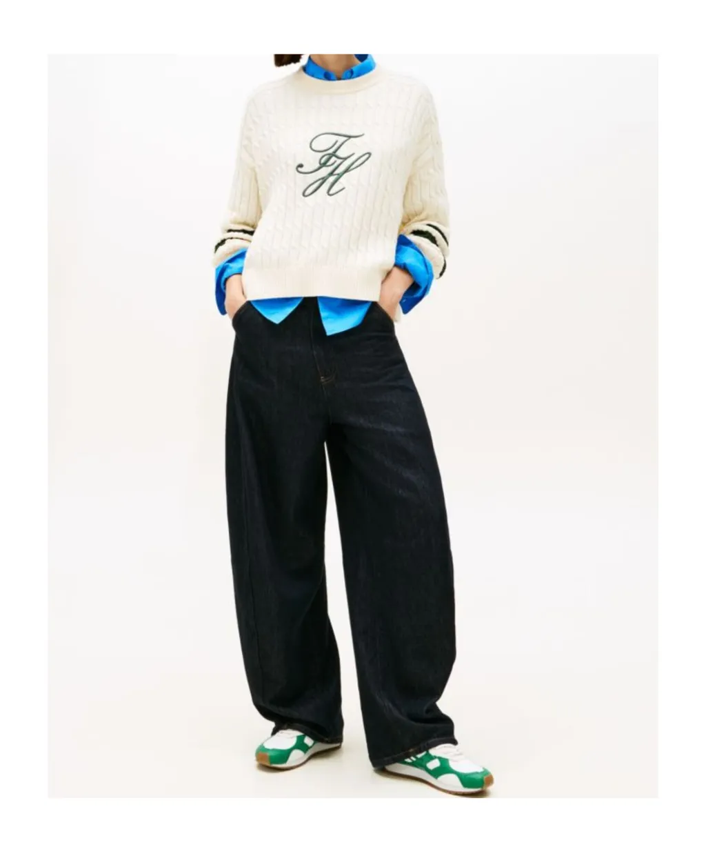 Logo Embroidery Relaxed Cable Knit Jumper