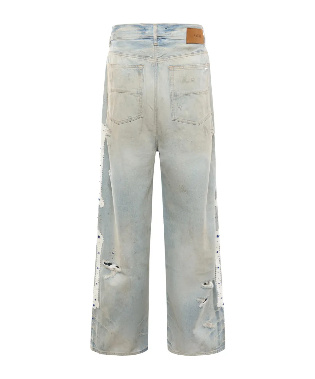 Amiri Distressed Bones Studded Baggy Jeans