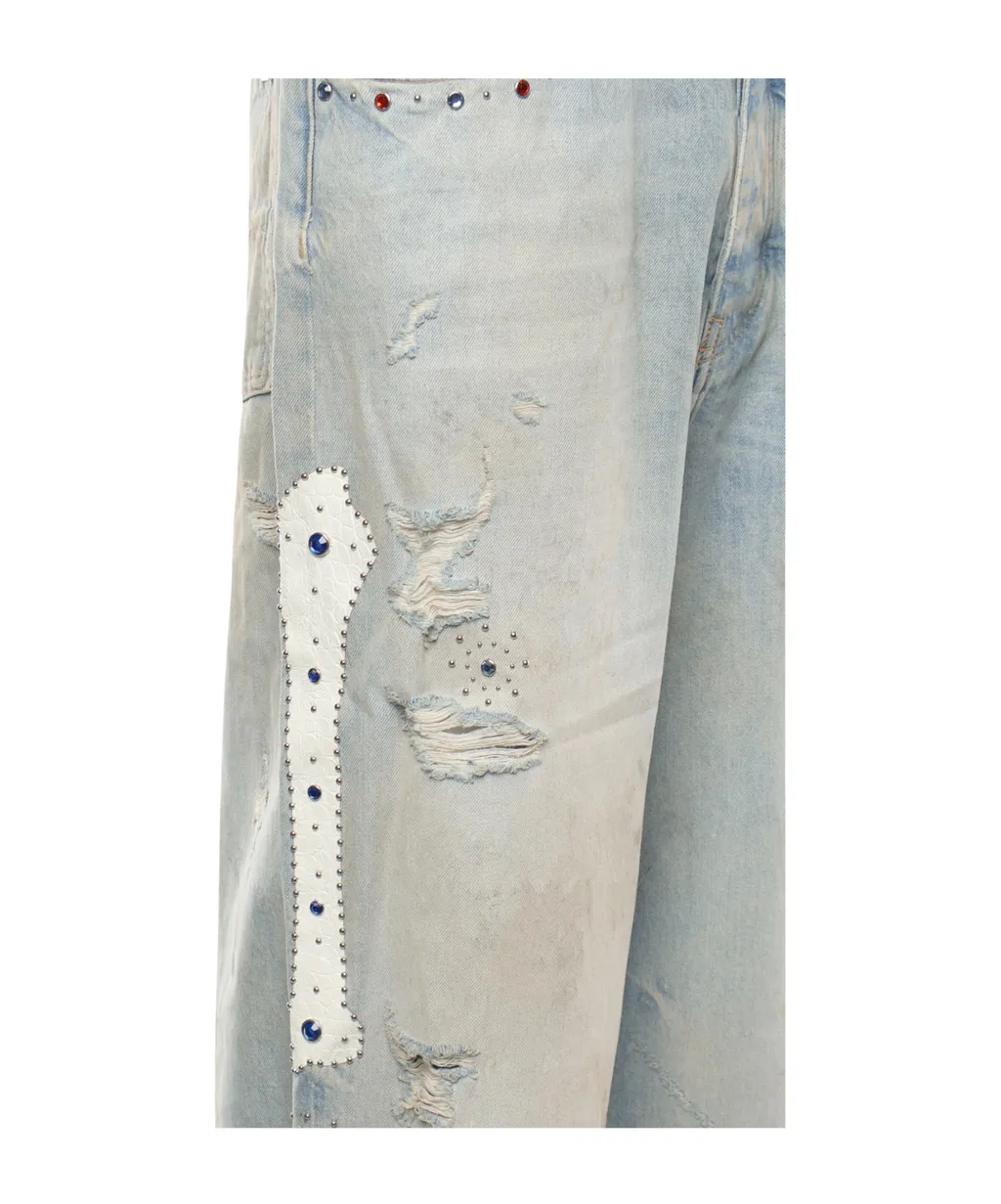 Amiri Distressed Bones Studded Baggy Jeans