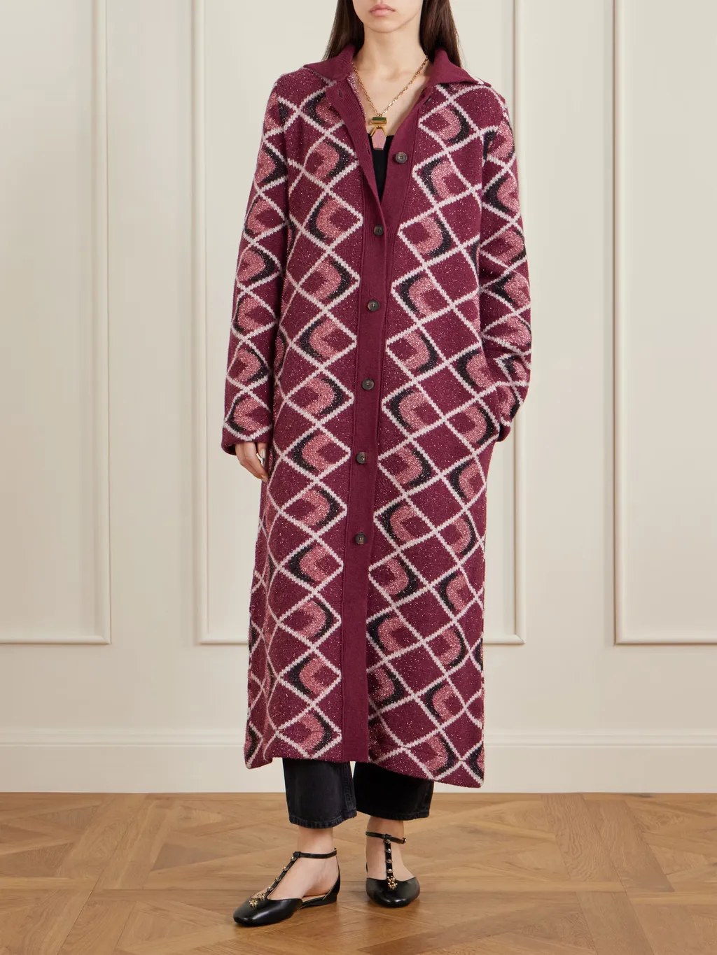 Jacquard Long Knit Cardigan
