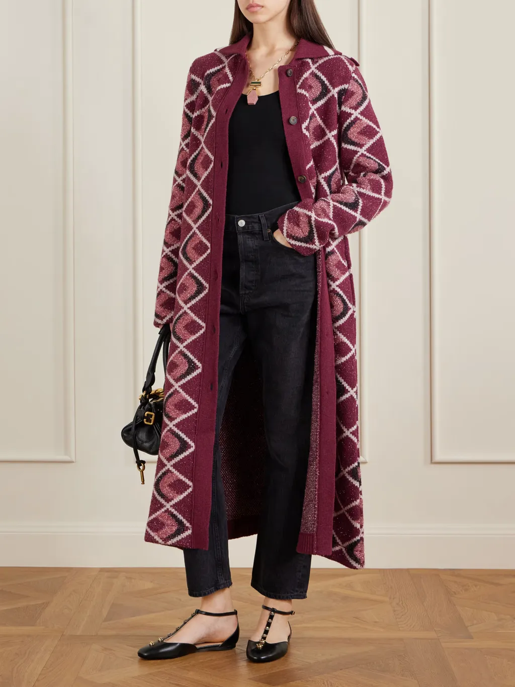 Jacquard Long Knit Cardigan