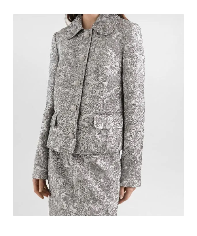 Floral Jacquard Single-Breasted Jacket