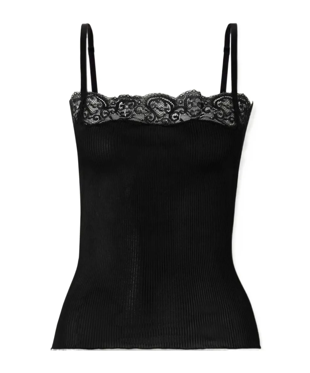 Scalloped Lace-Trimmed Ribbed Silk-Jersey Tank