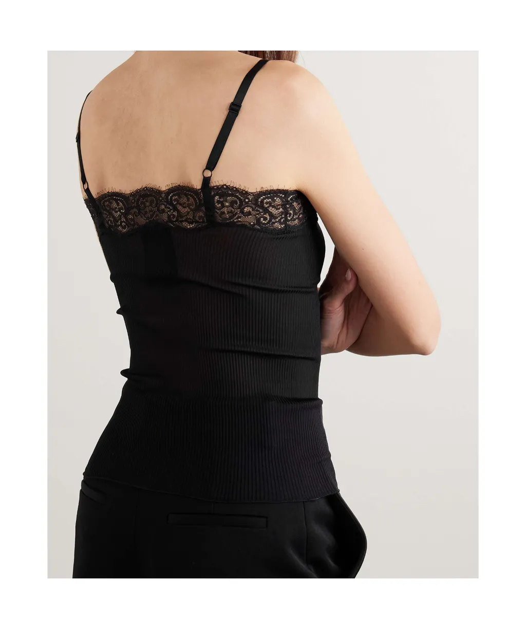 Scalloped Lace-Trimmed Ribbed Silk-Jersey Tank