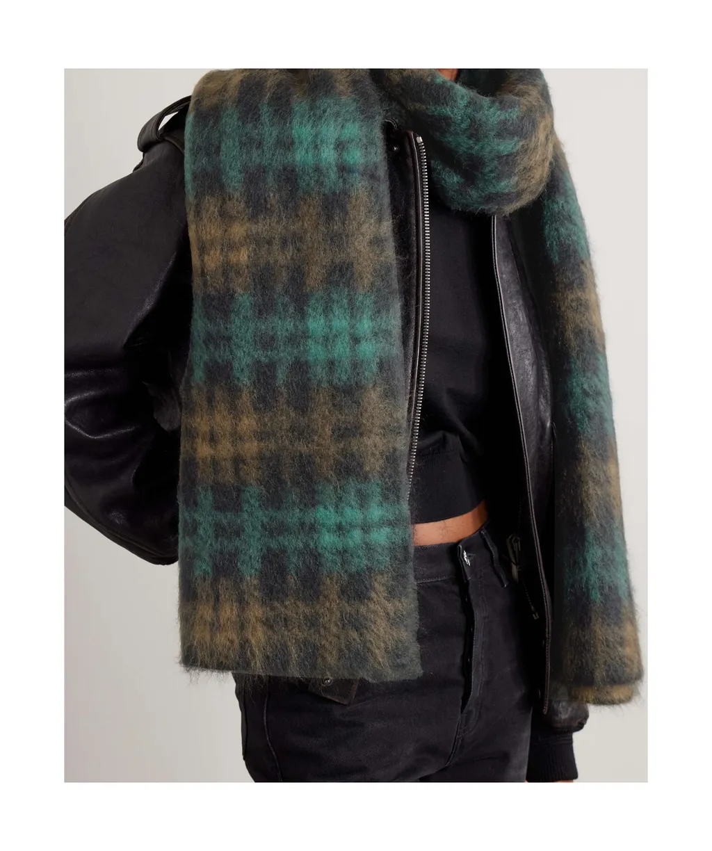 Checked Mohair-Blend Scarf