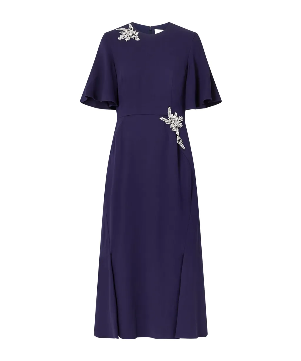 Embellished Short-Sleeve Midi Dress