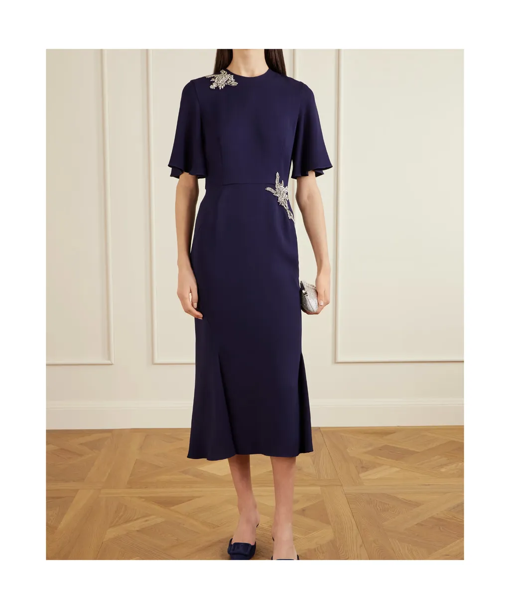 Embellished Short-Sleeve Midi Dress