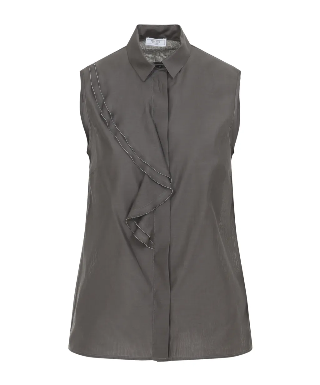 Draped-Detail Sleeveless Blouse