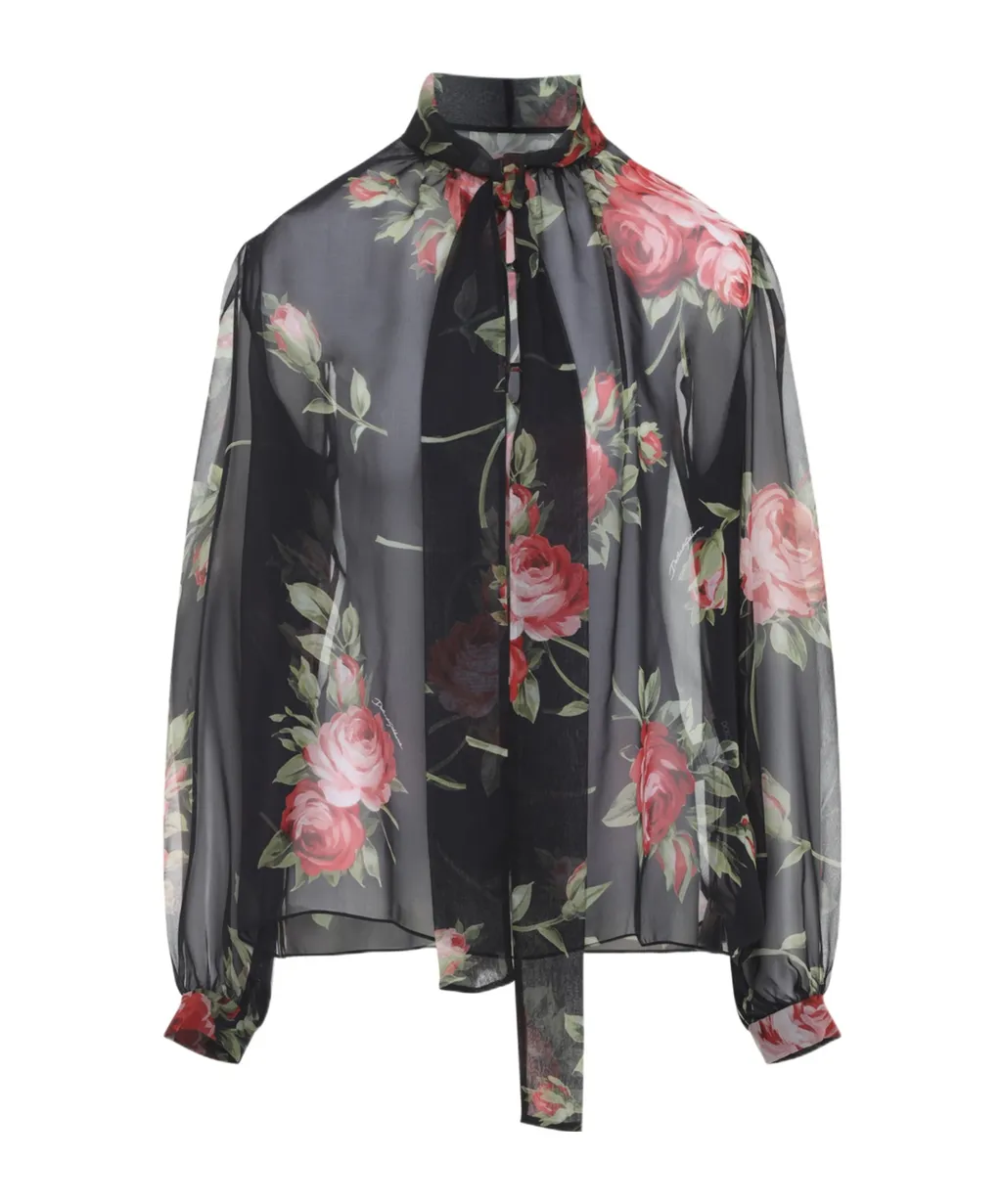 Dolce & Gabbana Rose Bouquet-Printed Chiffon Top