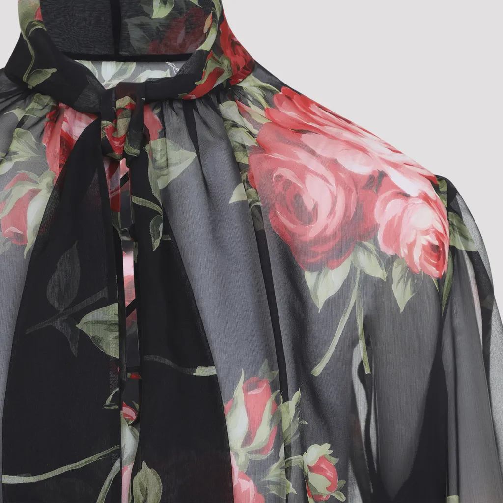 Dolce & Gabbana Rose Bouquet-Printed Chiffon Top