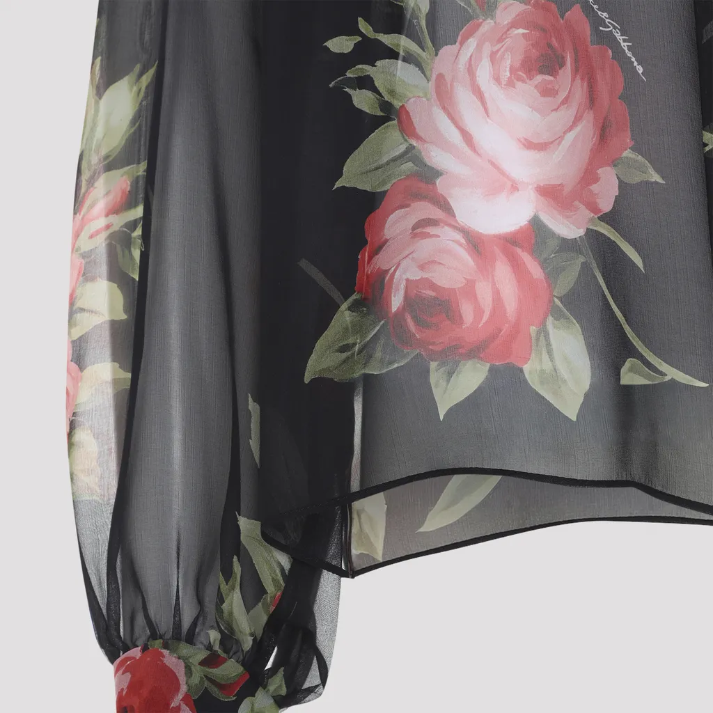 Dolce & Gabbana Rose Bouquet-Printed Chiffon Top