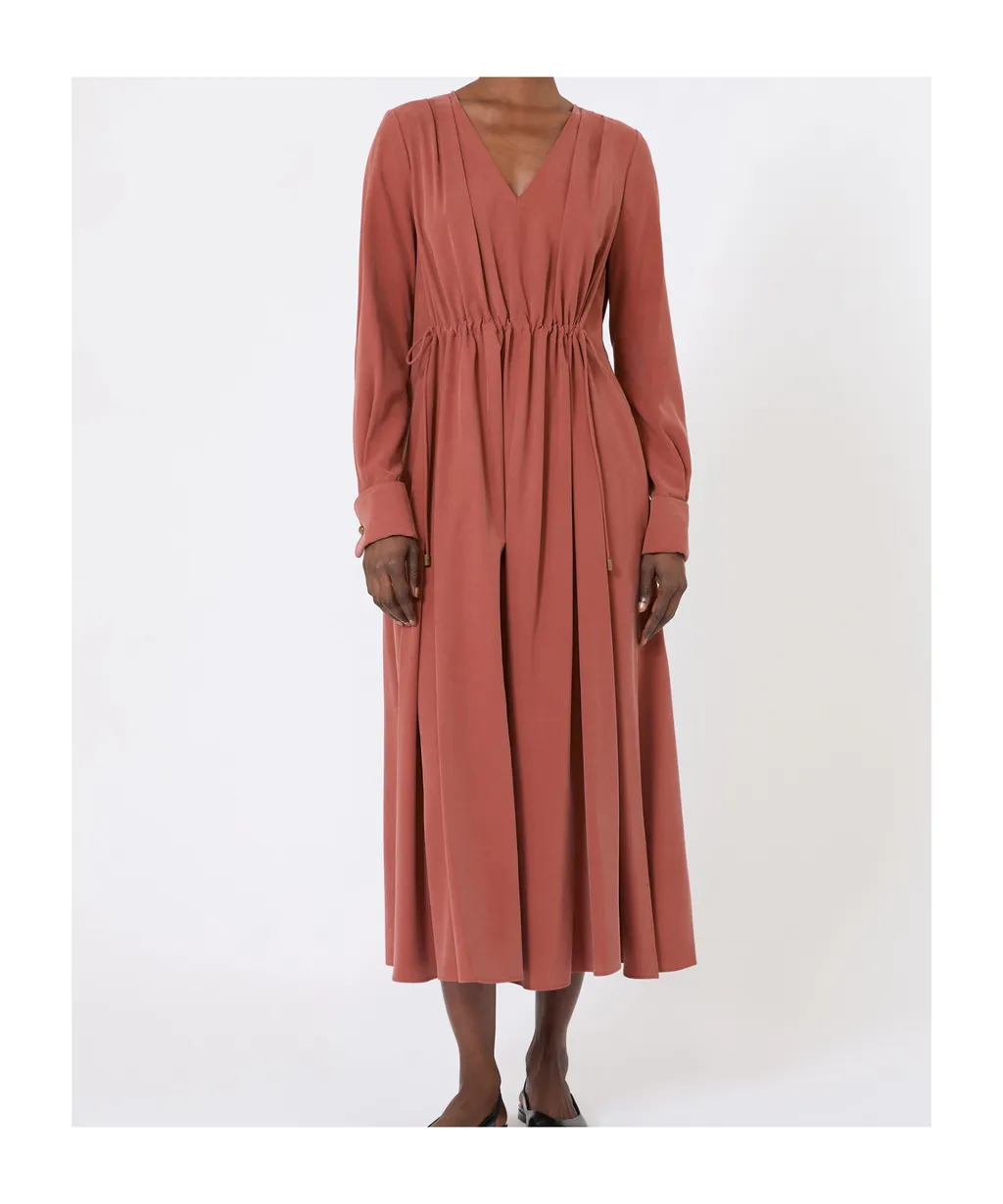Washed Silk Canvas Dress - Terra Cotta