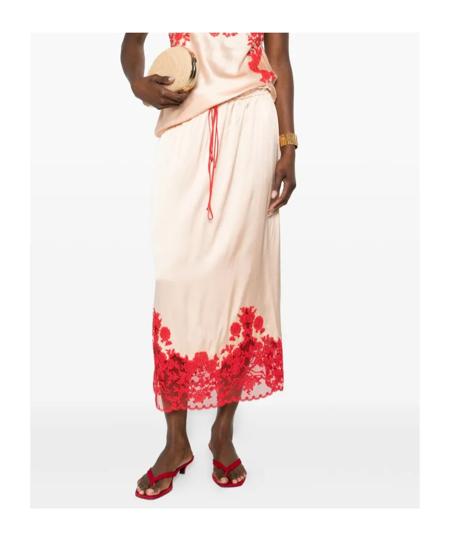 Floral-Lace Midi Skirt