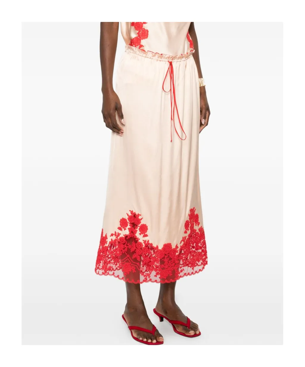 Floral-Lace Midi Skirt