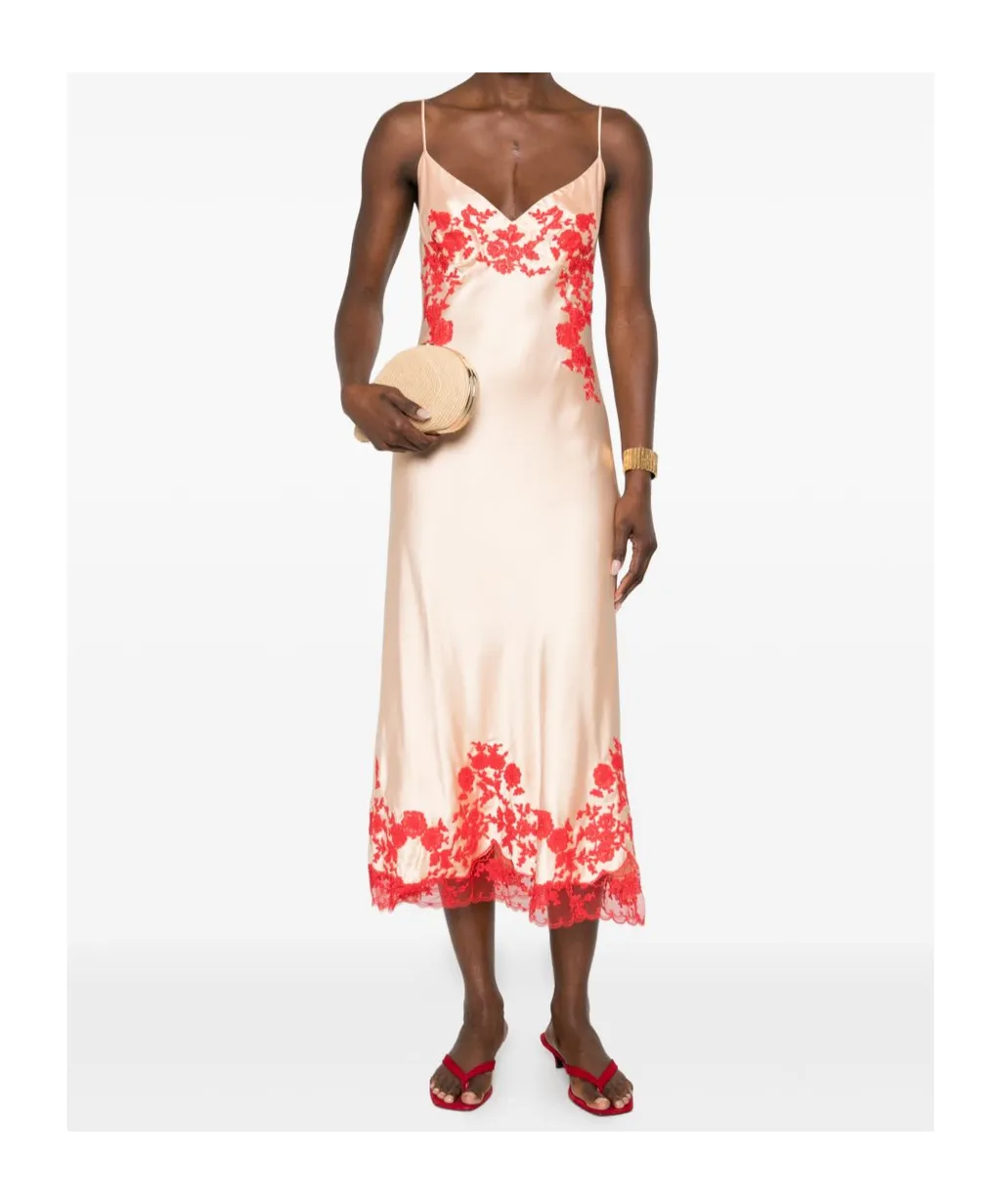 Floral-Embroidered Midi Dress