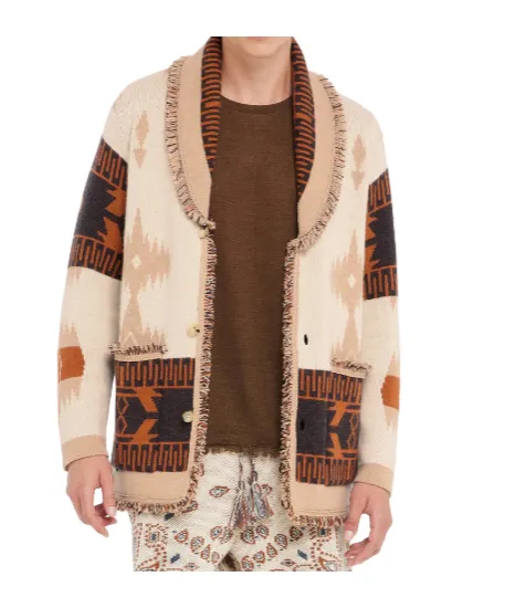 Icon Jacquard Fringed Cardigan