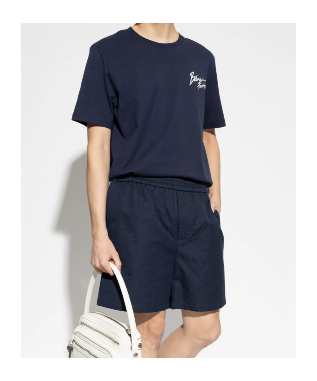 Balmain Logo Brush Printed Crewneck T-Shirt