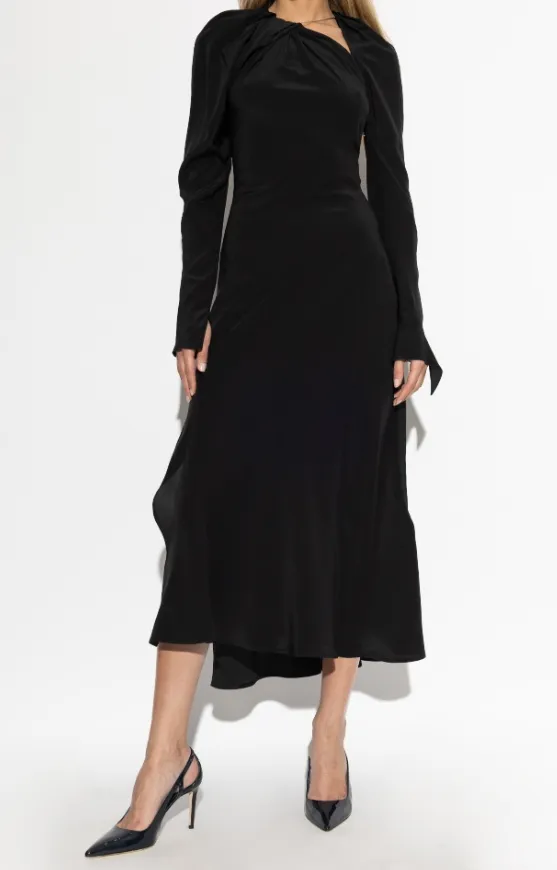 Long-Sleeve Twisted Midi Dress