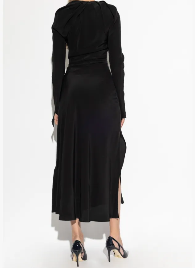 Long-Sleeve Twisted Midi Dress